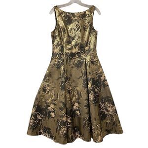 Aidan Mattox Fit & Flare Midi Dress 10 Floral Metallic Party Wedding Fairy Glam